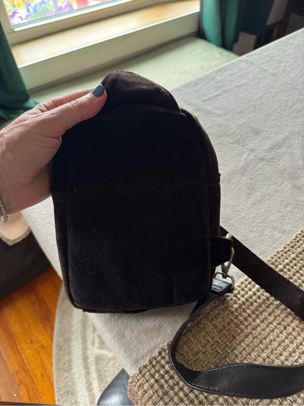 Joy Susan Dark Brown Suede Slingback Bag